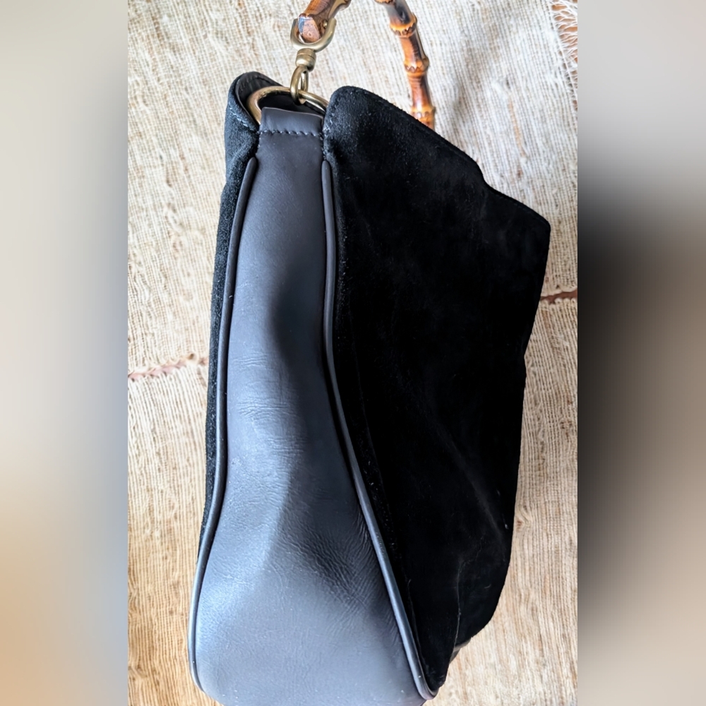 Gucci • authentic 2 way bamboo hobo bag in black suede EUC - Picture 6 of 10